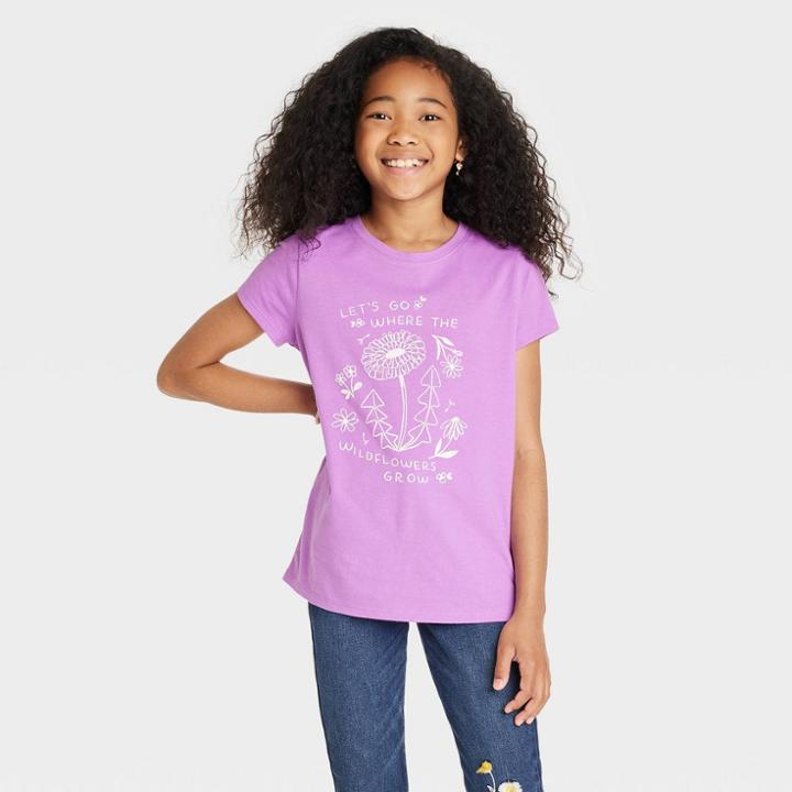 Girls' 'wildflower' Short Sleeve T-shirt - Cat & Jack Purple