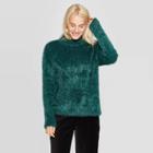 Women's Casual Fit Long Sleeve Textured Mock Turtleneck Pullover - A New Day Dark Green L, Women's,