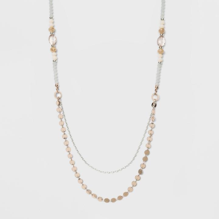 Multi Chains And Beads Long Necklace - A New Day Silver/rose Gold