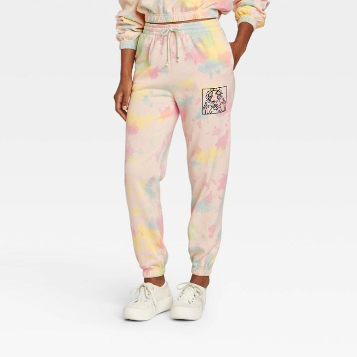 Women's Keith Haring Tie-dye Graphic Jogger Pants - Pale Peach