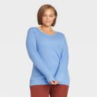 Women's Plus Size Long Sleeve Ribbed T-shirt - A New Day Blue