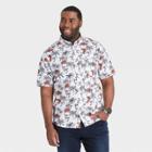 Men's Big & Tall Animal Print Standard Fit Stretch Poplin Short Sleeve Button-down Shirt - Goodfellow & Co Cotton White