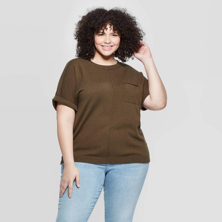 Target Women's Plus Size Short Sleeve Crewneck Pullover Sweater - Universal Thread Olive (green)