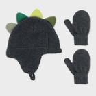 Toddler Boys' Knit Dinosaur Beanie And Basic Magic Mittens Set - Cat & Jack Charcoal Gray 2t-5t, Grey/gray