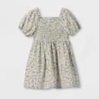 Toddler Girls' Floral Smocked Puff Sleeve Dress - Cat & Jack Blue