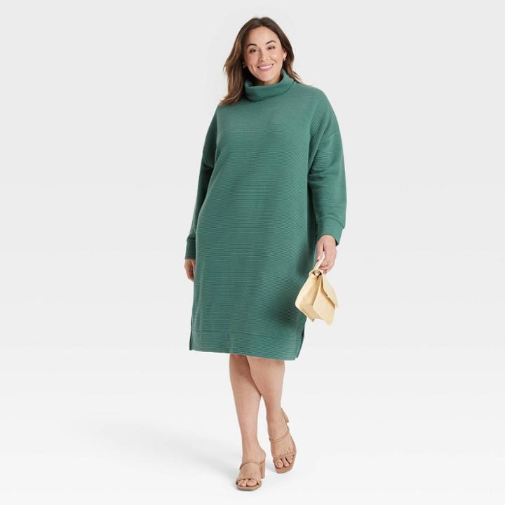 Women's Plus Size Long Sleeve Knit Dress - A New Day Turquoise Blue