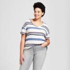 Women's Plus Size V-neck Short Sleeve Stripe T-shirt - Universal Thread Navy Stripe X,