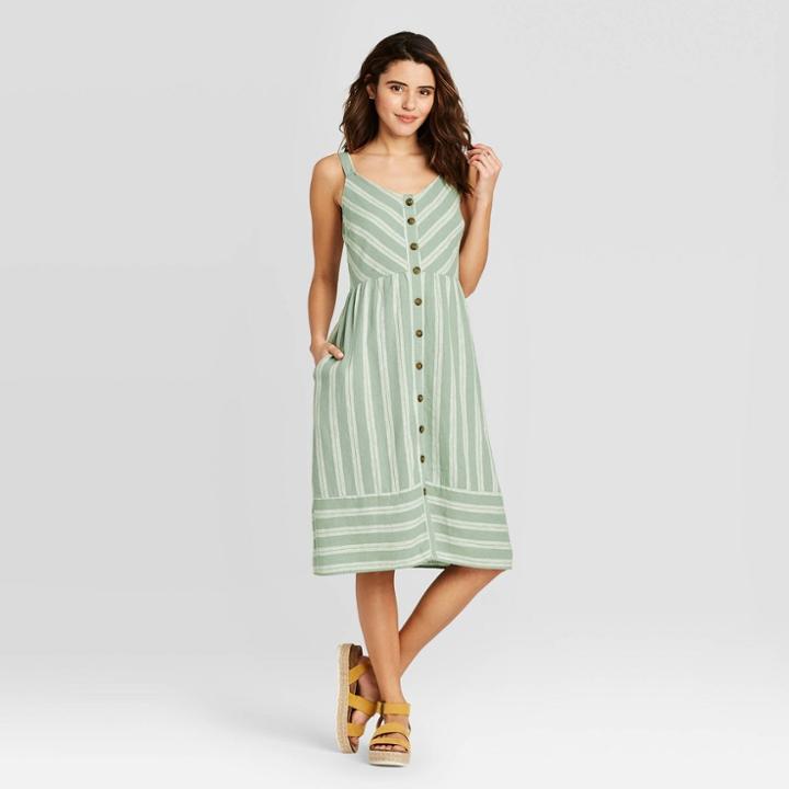 Women's Striped Sleeveless Button-front Sun Dress - Universal Thread Green S, Women's,