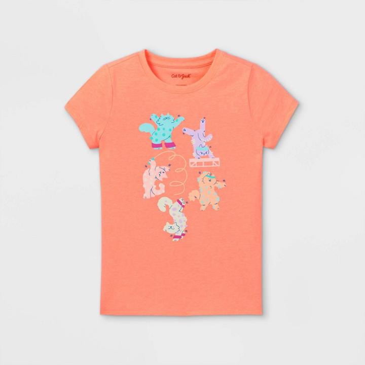 Girls' 'gymnastics Cats' Short Sleeve Graphic T-shirt - Cat & Jack Neon Peach