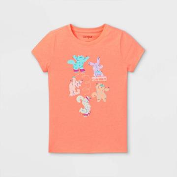 Girls' 'gymnastics Cats' Short Sleeve Graphic T-shirt - Cat & Jack Neon Peach