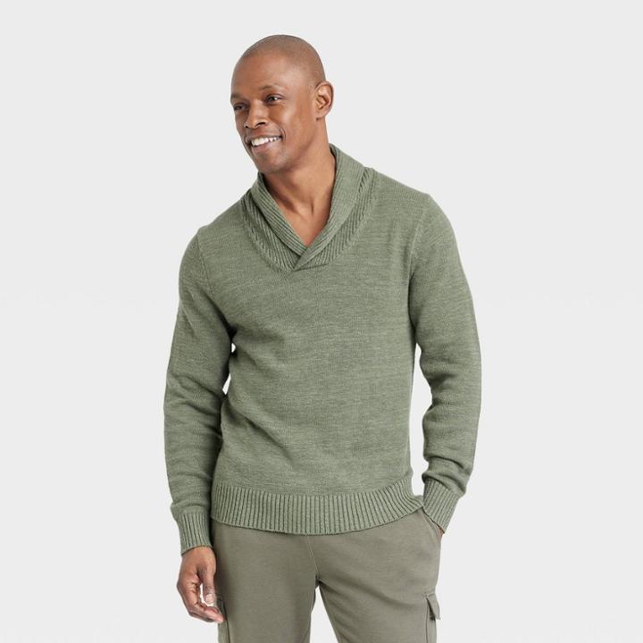 Men's Shawl Collared Pullover - Goodfellow & Co Olive Green