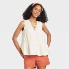 Women's Sleeveless Smocked V-neck Top - A New Day White