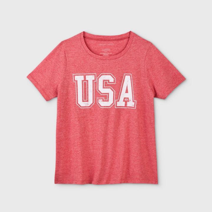 Women's Usa Plus Size Short Sleeve Graphic T-shirt - Grayson Threads (juniors') - Red