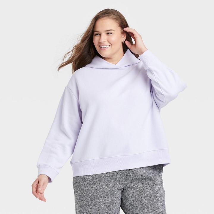 Women's Plus Size Hooded Fleece Sweatshirt - A New Day Lilac