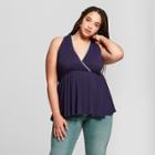 Women's Plus Size Contrast Stitch Sleeveless Blouse - Universal Thread Navy X, Blue