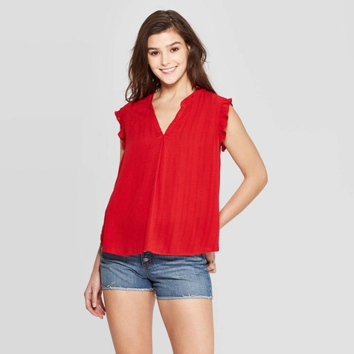 Women's Sleeveless V-neck Ruffle Detail Blouse - Universal Thread Red