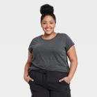 Women's Plus Size Cap Sleeve Perforated T-shirt - All In Motion Charcoal Gray 1x, Women's, Size: