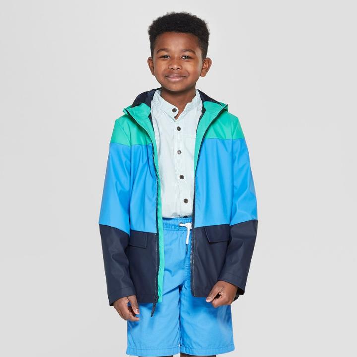 Boys' Pieced Rain Jacket - Cat & Jack Green/blue/navy