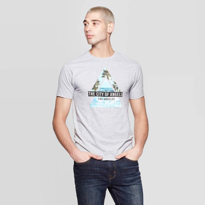 Men's Short Sleeve Crewneck Social City Of Angels Graphic T-shirt - Awake Gray