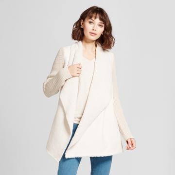 Women's Faux Suede Fur Front Cardigan - Alison Andrews White/tan