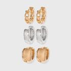 Mixed Plate Huggie Hoop Earring Set 3pc - A New Day , Gold/grey/nickel