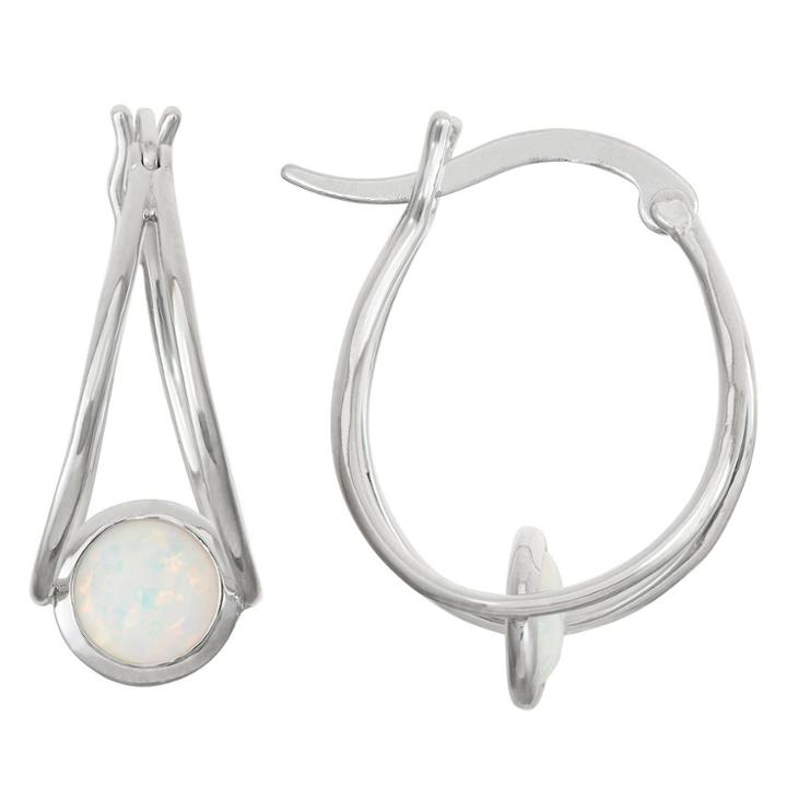 1 2/3 Tcw Tiara Sterling Silver 6mm Bezel-set Opal Hoop Earrings, Women's, White