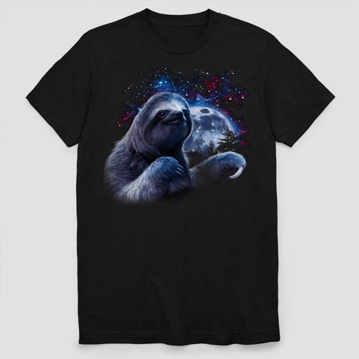 Fifth Sun Men's Sloth Moon Short Sleeve Graphic T-shirt - Black