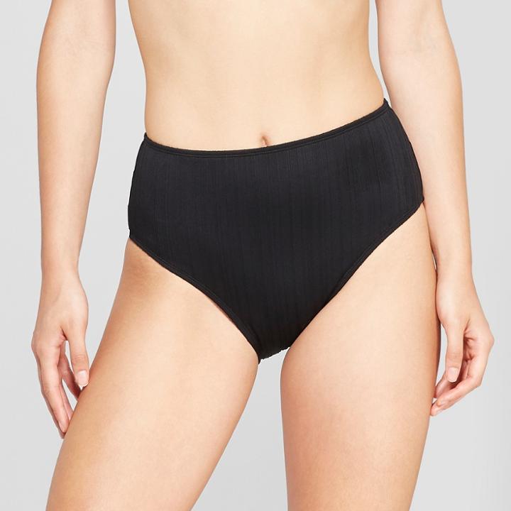 Women's Ribbed Strappy Back High Waist Bikini Bottom - Xhilaration Black