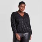 Women's Plus Size Puff Long Sleeve Wrap Top - A New Day Black