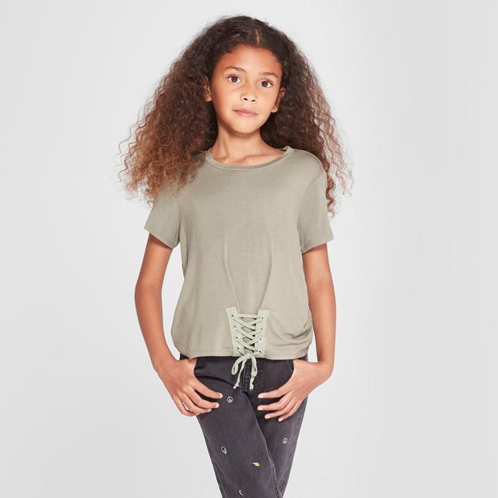 Girls' Corset Short Sleeve T-shirt - Art Class Gray