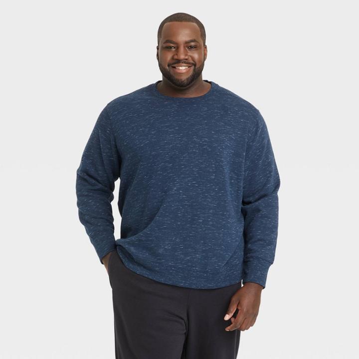 Men's Big & Tall Cotton Fleece Crewneck Sweatshirt - All In Motion Navy Heather