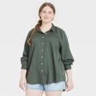 Women's Plus Size Raglan Long Sleeve Denim Button-down Shirt - Universal Thread Green