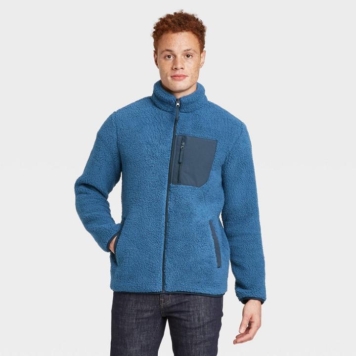 Men's Sherpa Zip-up Fleece Jacket - Goodfellow & Co Blue
