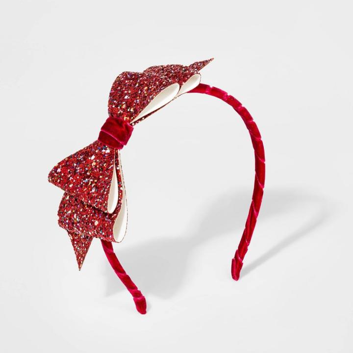 Girls' Velvet Headband With Glitter Bow - Cat & Jack Red, Girl's