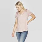 Women's Short Sleeve V-neck Lace Back Ruffle Blouse - Knox Rose Pink