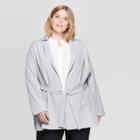 Women's Plus Size Long Sleeve Collared Belted Blazer With Tie - Prologue Gray
