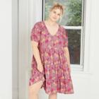 Women's Plus Size Floral Print Short Sleeve Tiered Babydoll Dress - Wild Fable