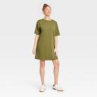 Women's Elbow Sleeve Knit T-shirt Dress - A New Day Olive Green