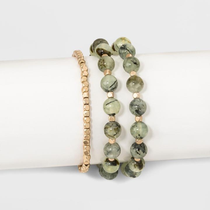 Semi-precious Trio Bracelet - Universal Thread Green Line Jasper, Pale Green