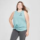 Women's Plus Size Sip Sip Hooray Embroidered Stripe Graphic Tank Top - Zoe+liv - Green