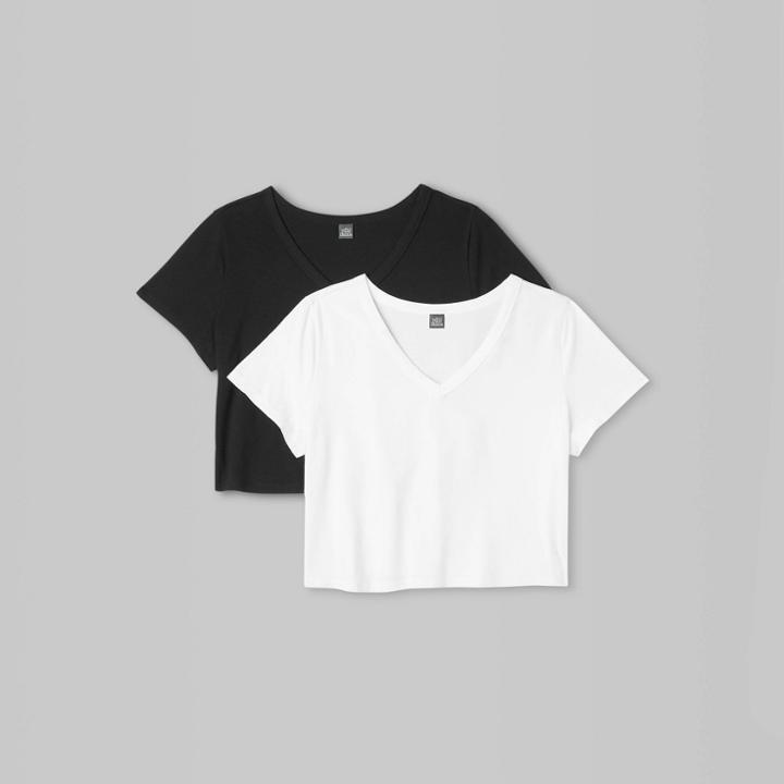 Women's Short Sleeve V-neck 2pk Bundle T-shirt - Wild Fable White