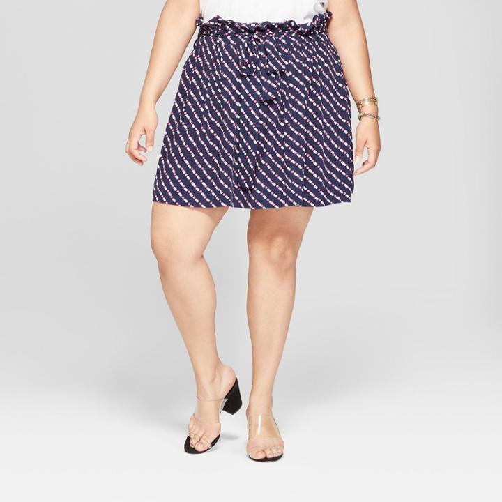 Women's Plus Size Polka Dot Paperbag Mini Skirt - Who What Wear Navy Polka Dot