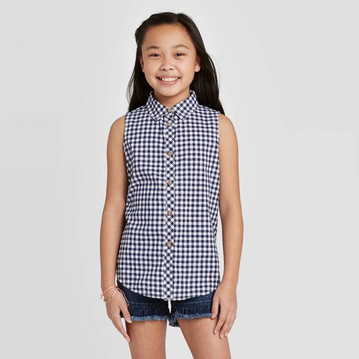 Girls' Sleeveless Woven Top - Cat & Jack Navy Xs, Girl's, Blue