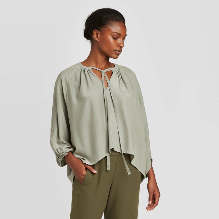 Women's Balloon Long Sleeve Blouse - Prologue Green