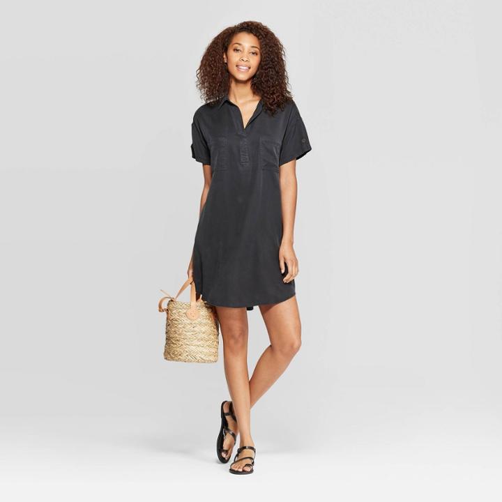 Women's Short Sleeve Collared At Knee Shirtdress - Universal Thread Gray