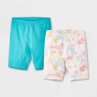 Girls' Adaptive 2pk Bike Shorts - Cat & Jack Turquoise Green/cream Tie-dye