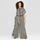 Women's Plus Size Striped Short Sleeve Belted Wide Leg Jumpsuit - Who What Wear Black/yellow