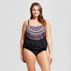 Surfside Women's Plus Size Medallion Blouson Tankini - Black
