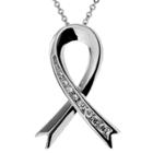 Journee Collection 1/5 Ct. T.w. Round-cut Cz Pave Set Awareness Ribbon Pendant Necklace In Sterling Silver - Silver