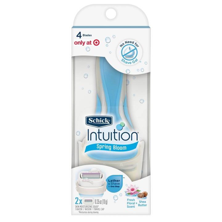 Schick Intuition Spring Bloom With Shea Butter Women's Razor - 1 Razor Handle Plus 2 Razor Refills